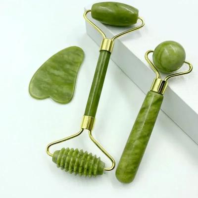 Natürlicher Jade-Roller-Massagegerät für Gesicht, Körper, Rücken, Fußmassage-Roller, Gesichtsstraffung, Anti-Falten, Doppelend-Gua Sha Jade-Stein
