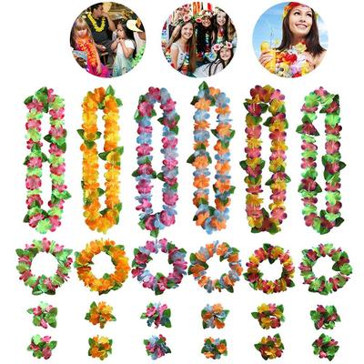 Hawaiian Beach Leis Necklace Artificial Flowers Leis Necklace Summer Beach Flower Wreath Garland Wedding Birthday Decoration