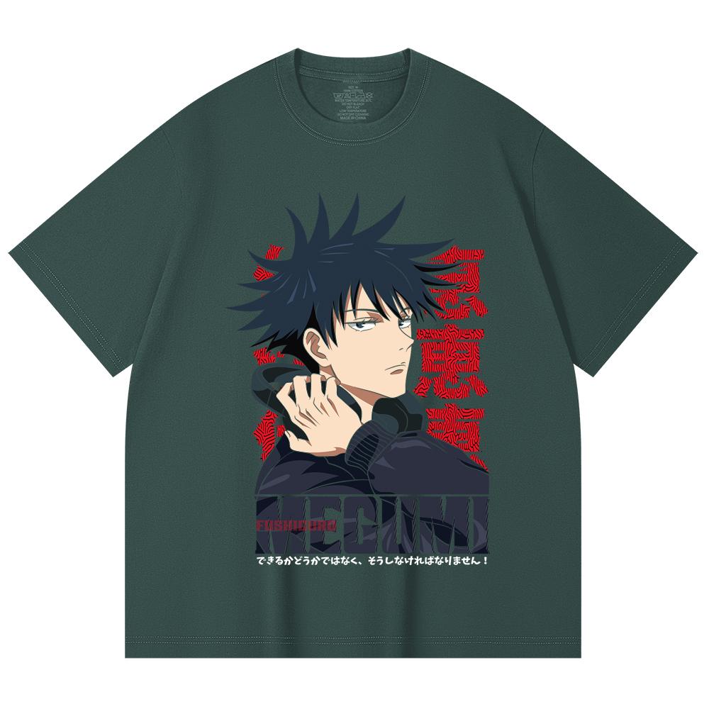 230 Gsm 100% Cotton Jujutsu Kaisen V38 Megumi Print Unisex Heavy Cotton T Shirt