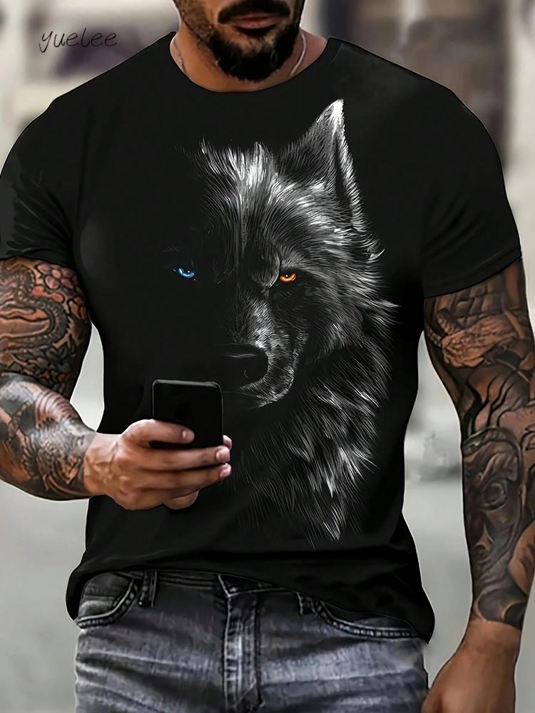 Summer 3D Wolf Pattern T-Shirts for Men Men's Short Sleeve Tee Round Neck Men's Tops Fashion Currents Oversized Men's T-Shirt