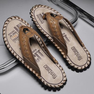 Été Nouvelle Arrivée Pantoufles Homme Tongs Homme Sandales de Plage Antidérapantes Chaussures Plates Décontractées Confortables Mules en Cuir Homme Demi-Traine