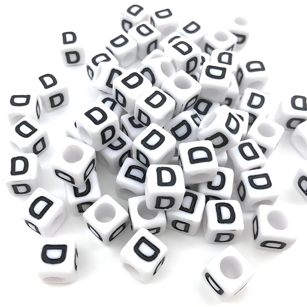 6x6mm Black Letter Beads On White Acrylic Squares for DIY Jewelry and Creative Accessories