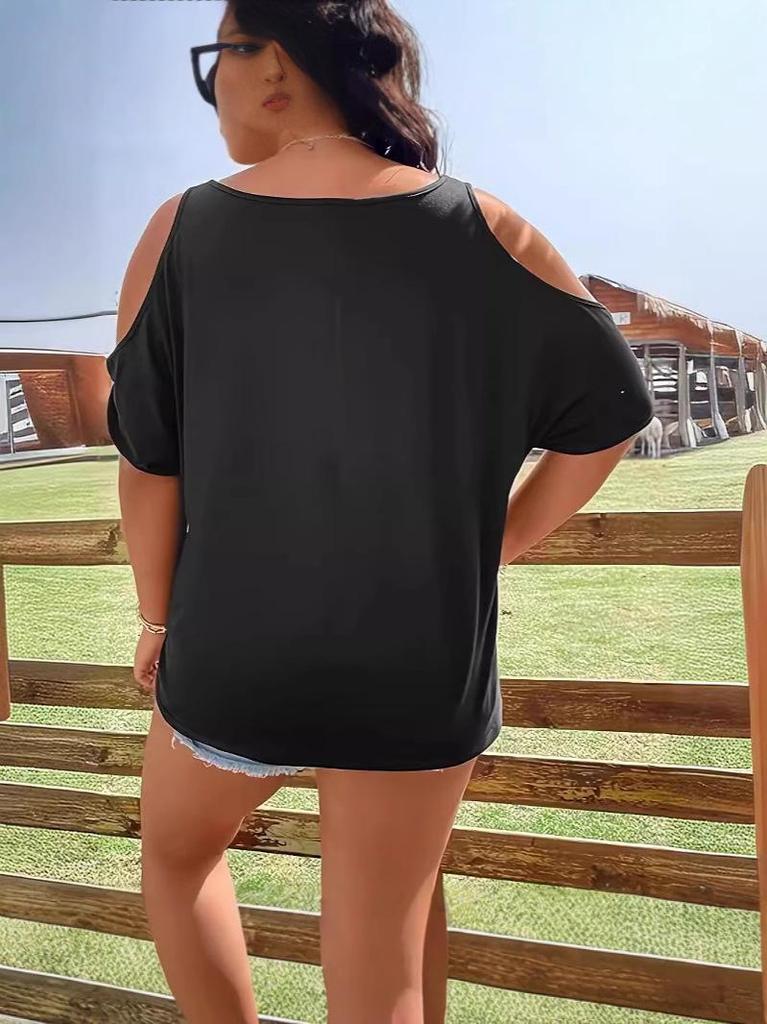 New Plus Size Gothic Skull 3D Print Casual Off-the-Shoulder Top