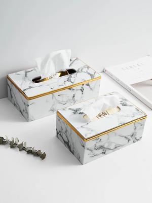 Home Living Decoration Accessories Leather Marble Grain Tissue Box Simple Kitchen Decor Interior Tabletop Ornament Napkin Holder