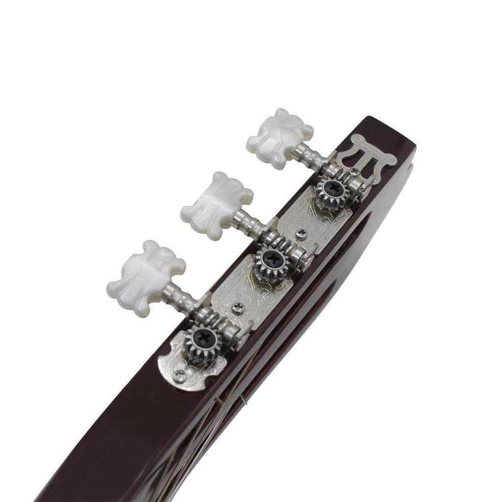 Three-in-Line Classical Guitar Tuners with Flower Pattern Knobs and Wooden String Posts