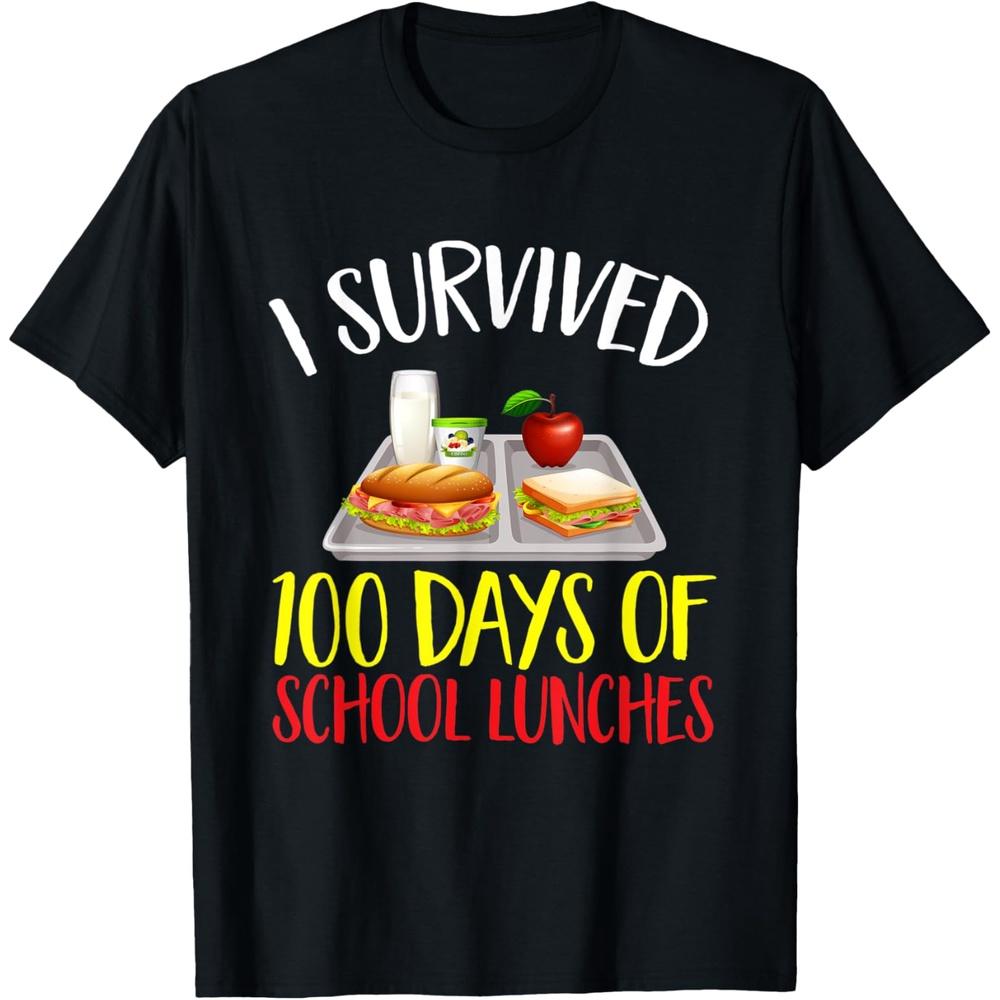 Lunch Lady I Survived 100 Days of School Lunches 100th Day Cotton Men T Shirt S чёрный
