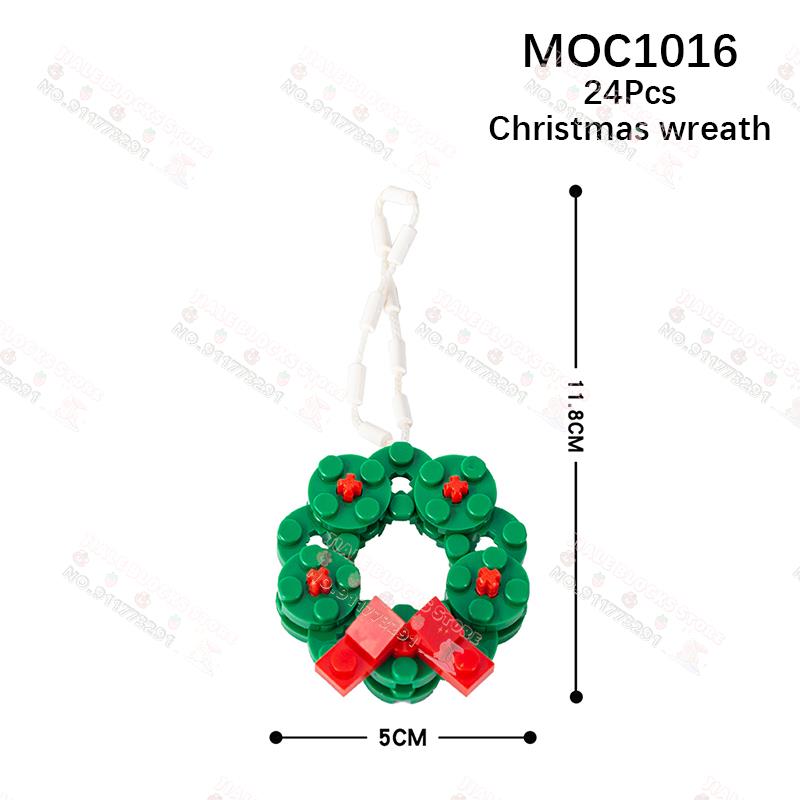 Christmas Pendant MOC Building Blocks Creative Wreath Snowflake Penguin Santa Claus Decorations Model DIY Assembly Toys For Kids