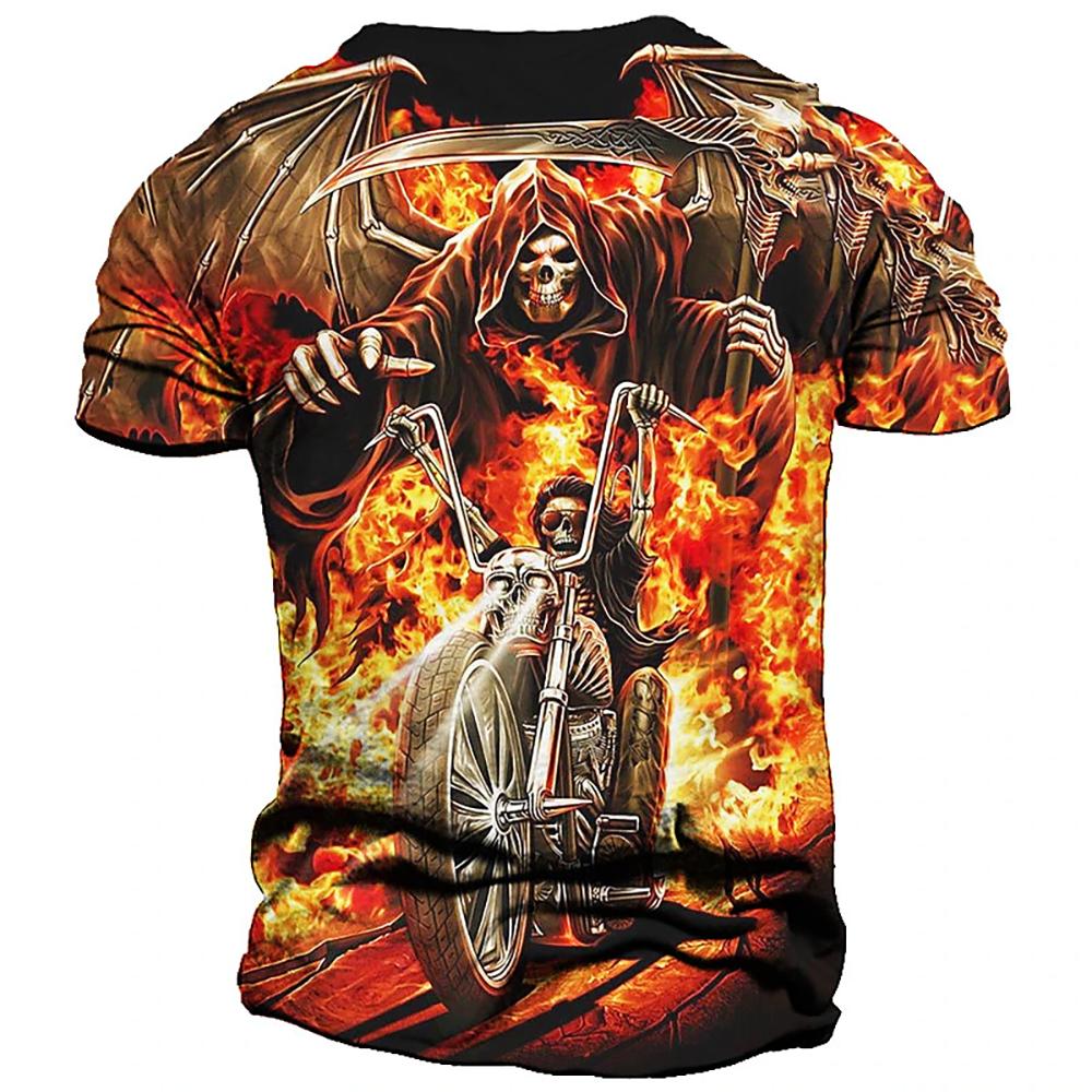 Men s Graphic Skull Flame Motorcycle T shirt Motorcycle T Shirt Short Sleeve T shirt 3D Print Crew Neck Shirt Vintage Clothing S