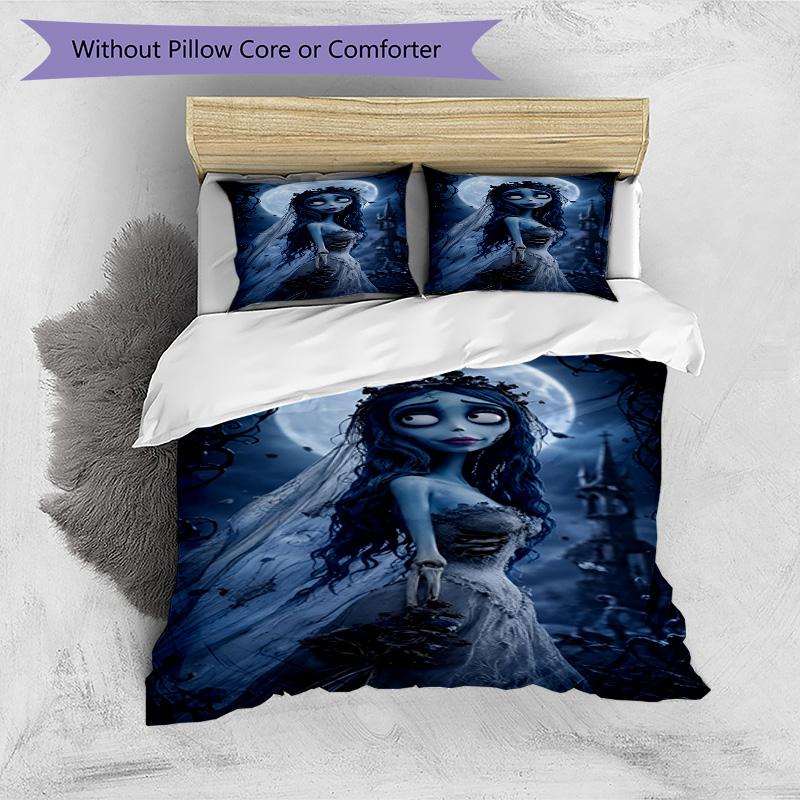 3pcs Duvet Cover Set (1*Duvet Cover + 2*Pillowcase, Without Core), Corpse Bride Print Bedding Set, Bedroom Decor, All‑Season, Birthday Gift