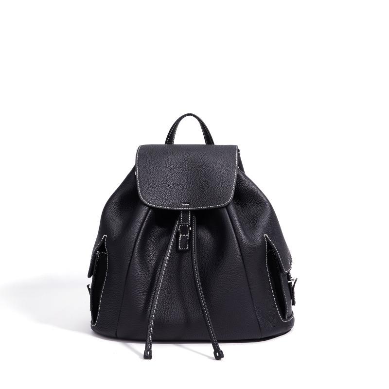 

Korean niche versatile commute to work leather handbag drawstring literary and leisure travel lightweight women s backpack Bottom length 32cm, width 15cm, height 30cm чорний