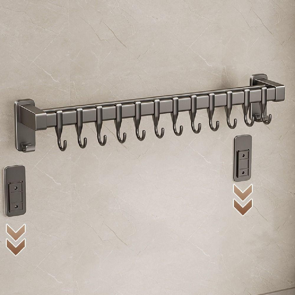 Wall Mounted Kitchen Organizer Hook Double Pole Kitchen Utensil Organizer Pot Lid Rack  Bathroom