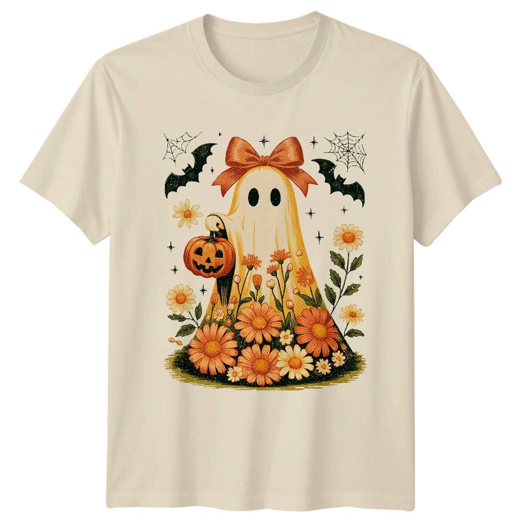 Halloween Ghost Pumpkin Floral Autumn Unisexs Unisexs Graphic Tee Shirt