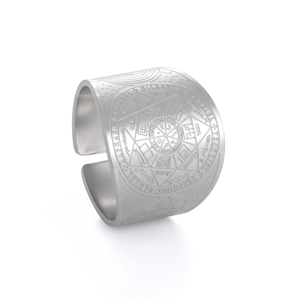 

Vintage Wide Band Open Ring For Men Cool Hexagram Magic Circle Design Simple And Stylish Statement Ring No. 8