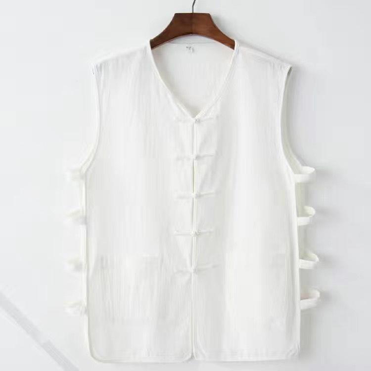 

Vintage Men s Cotton Linen Kung Fu Vest Sleeveless Open Cardigan Summer Tank Top Traditional Tang Suit Chinese Clothing M белый