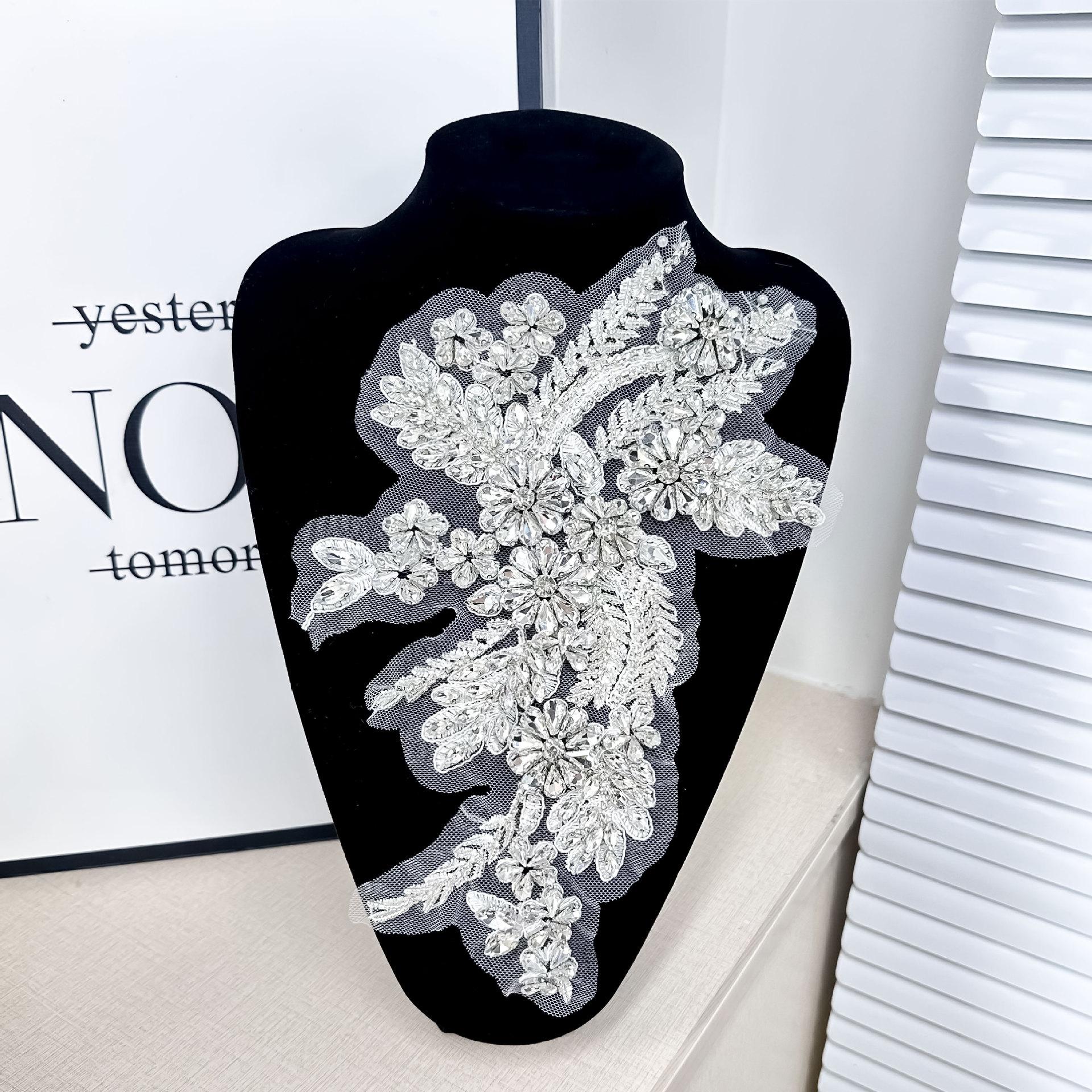 

Mesh White Flower Hand-Sewn Beads With Diamond Cloth Stickers Diy Decorative Cheongsam Dress Clothing Accessories Ins X3270 white hand-stitched beads unilateral