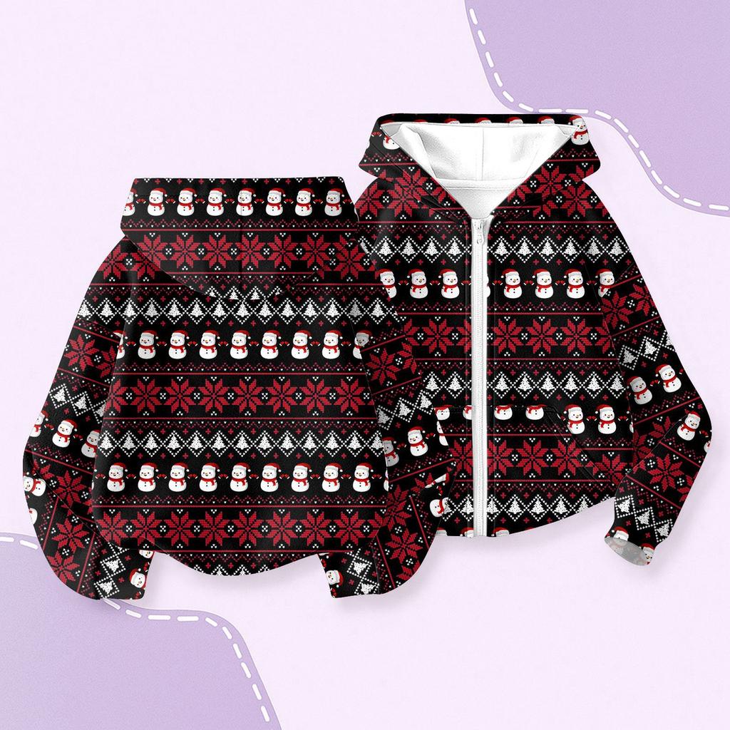 Children's Fashion Christmas Printed Long Sleeved Hooded Sweatshirt, Girls' Hoodie Jacket