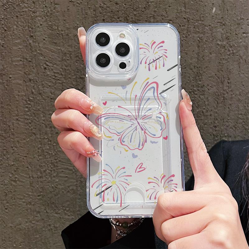 Card Slot Holder Silicone Wallet Pocket Case For Oppo Reno 10 12 13 14 Samsung A16 A26 A36 Xiaomi Redmi Note 12 13 11 10 14 Cover Clear Phone Bumper