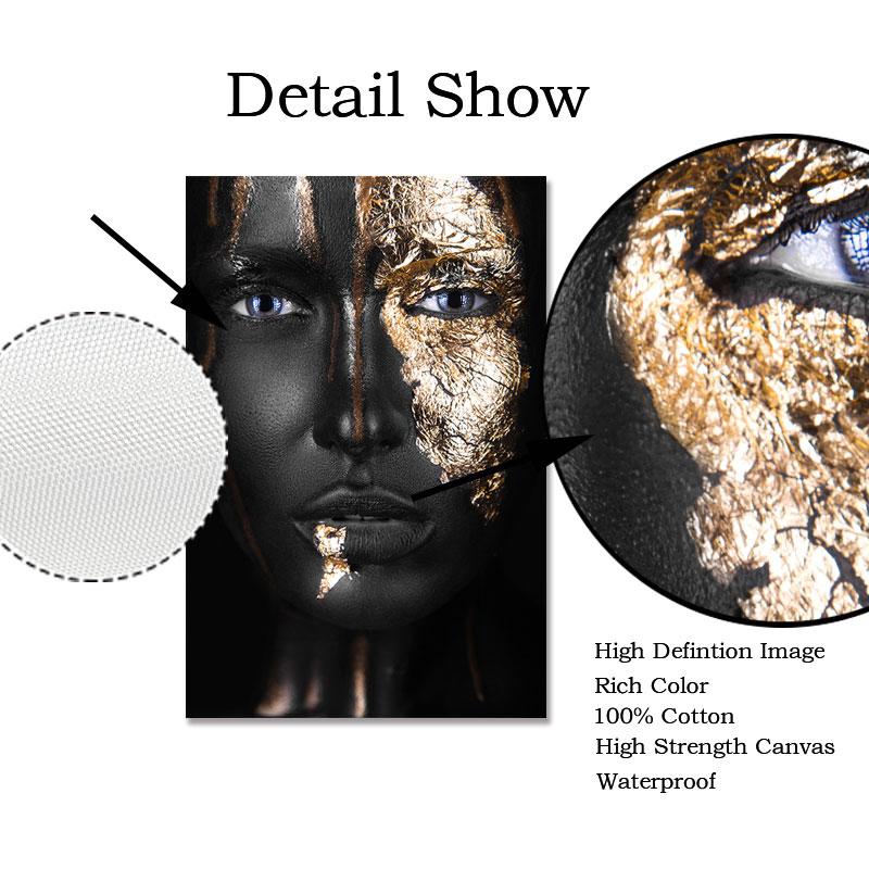 Gold and Black Woman Canvas Painting African Women Posters and Prints Cuadro Modern Wall Art Pictures for Living Room Decoration