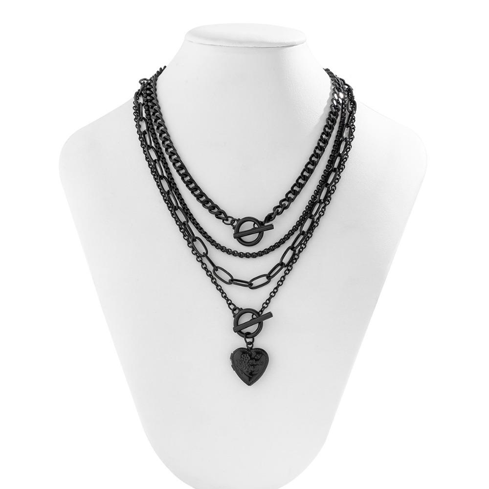 Multilayer Pendant Necklace Set Gothic Dark Hot Cool Neckchain Set New 4 Layer Necklaces  Women