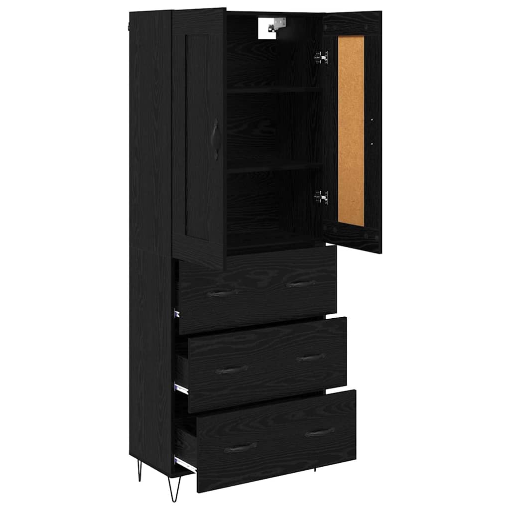 Highboard in Black Oak Look 69.5 x 34 x 180 cm Engineered Wood