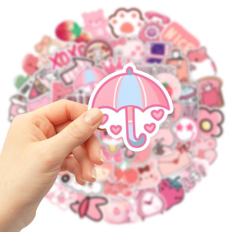 62pcs Cute Pink Stickers Kawaii Graffiti Stickers for DIY Luggage Laptop Skateboard Motorcycle Bicycle Stickers