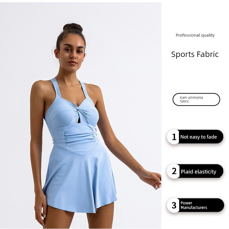 With Detachable Chest Pad Cross-Border Foreign Trade Exercise Workout Quick-Drying Beauty Back Dress with Leggings Tennis Skirt Beach Skirt