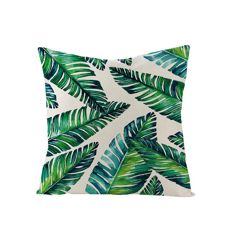 Tropical Green Leaf Linen Pillowcase - Nordic Style Sofa Cushion Cover