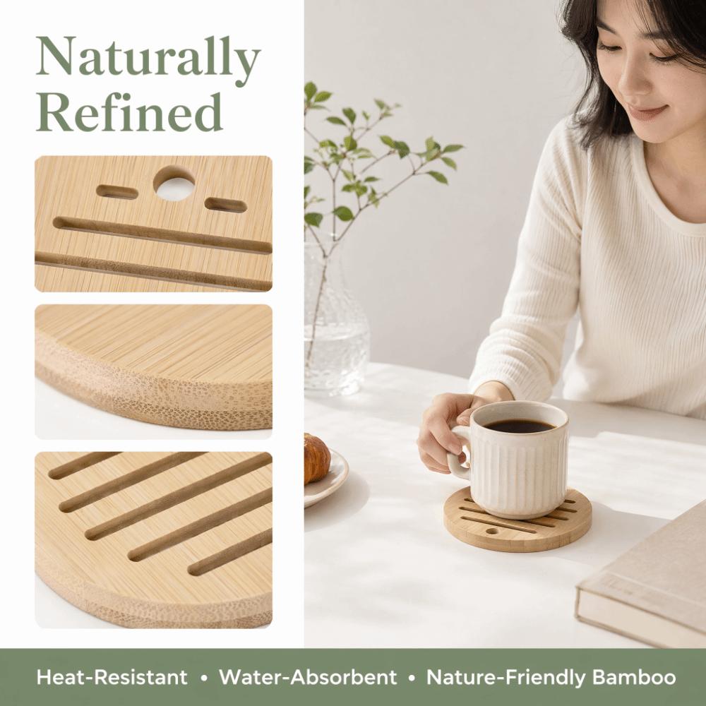 2PCS Durable Thickened Bamboo Coaster Natural Eco-Friendly Coffee Cup Mat Round/Square Bowls Pad Restaurants