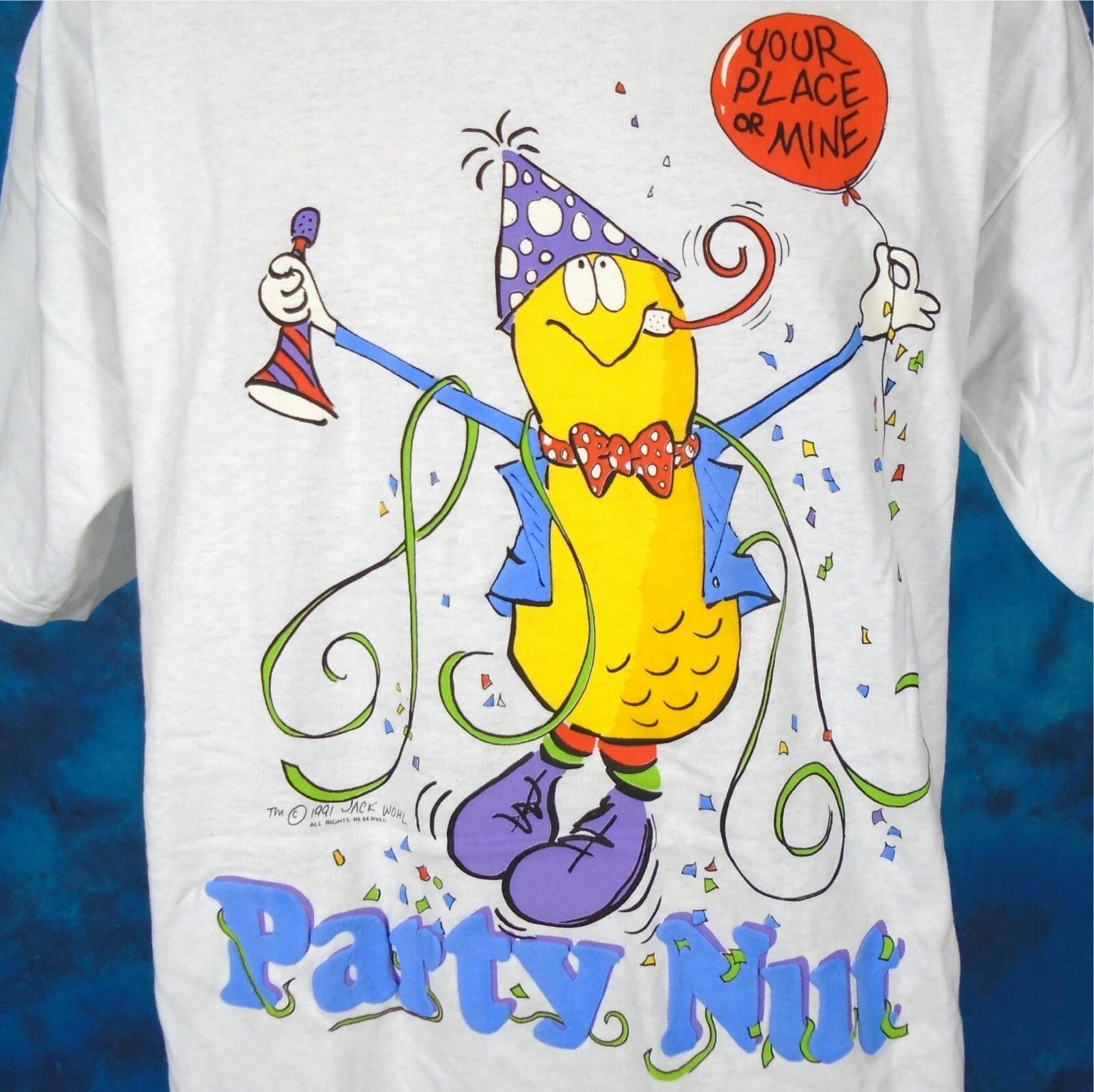 

vintage 1991 PARTY NUT CARTOON T-Shirt LARGE/XL dad joke jack wohl 80s 90s XL