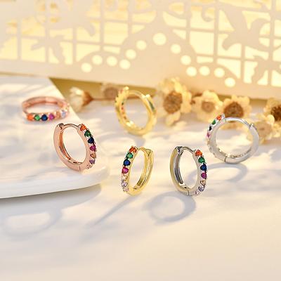 Round Colored Zircon Earrings for Women's Light Luxury Zircon Series Earrings Ear Buckle Ear Decoration