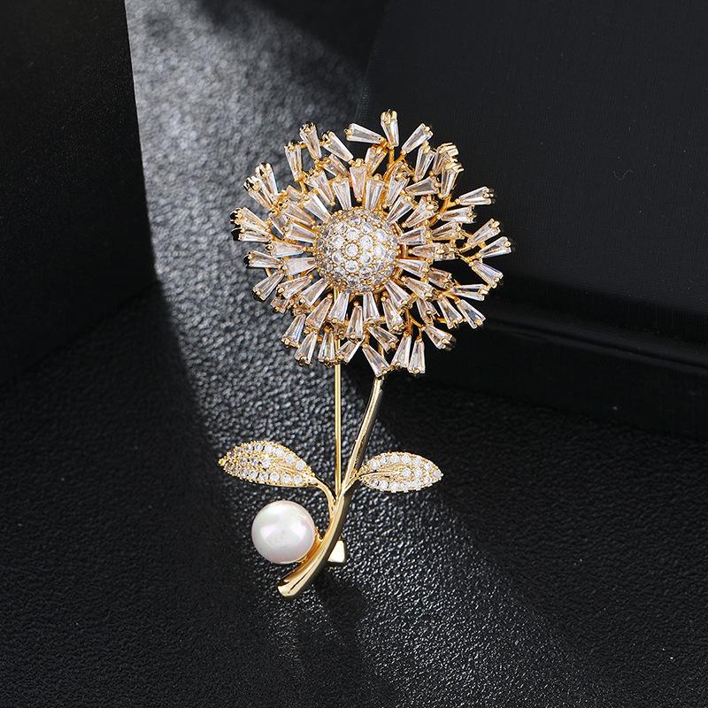 

2025 trendy high-end dandelion flower brooch pearl temperament luxury suit corsage sweater pin buckle accessories