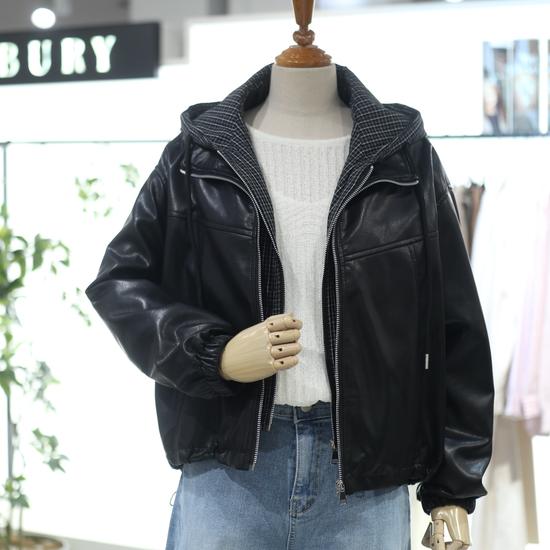 The Thilbery Fake Leather Check Hooded Layered Jumper NCMTR9M0JP07W