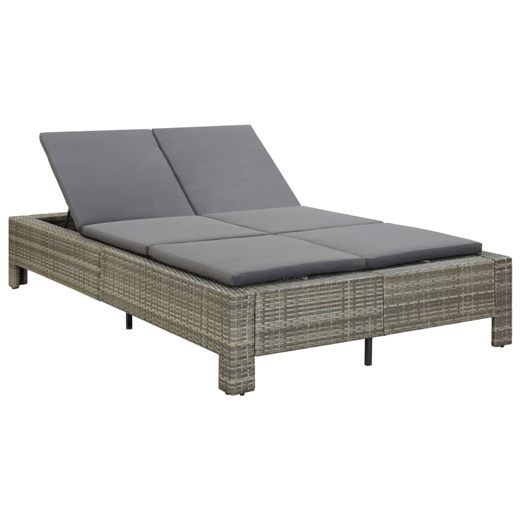2 Person Sun Lounger with Cushions Gray Poly Rattan