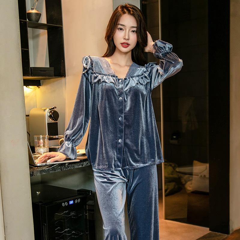 

Комплект из бархатных пижам и брюк, осенне-зимний женский пижамный комплект, свободная домашняя одежда из бархата, пижамы для женщин, домашняя одежда 2XL