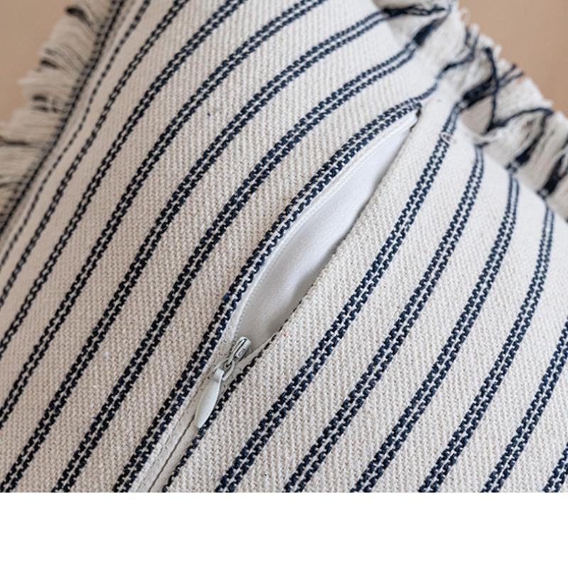 Large Coarse Cotton Striped Fringed Pillow Case Fresh Light Sofa Cushion Cover for Sofa Home Bedroom Pillow Cover Decorations