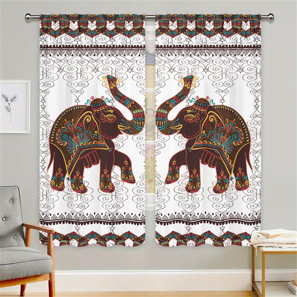 2 Pcs Mandala Elephant Curtains Ethnic Pattern Living Room Bedroom Sun Shade Decorative Curtains Bohemian Style Curtains