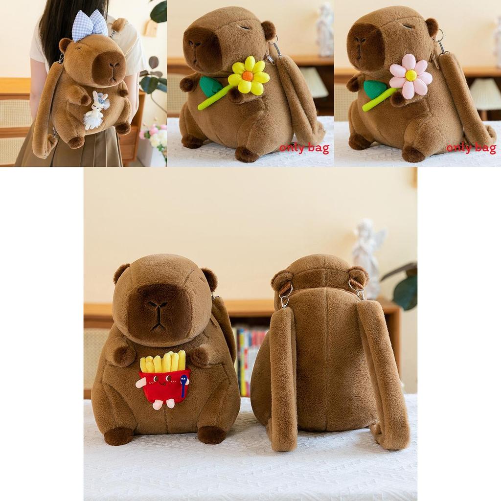 Cute Capybara Flower Burger French Fries Rabbit Decorative Plush Backpack For Girls And Kids