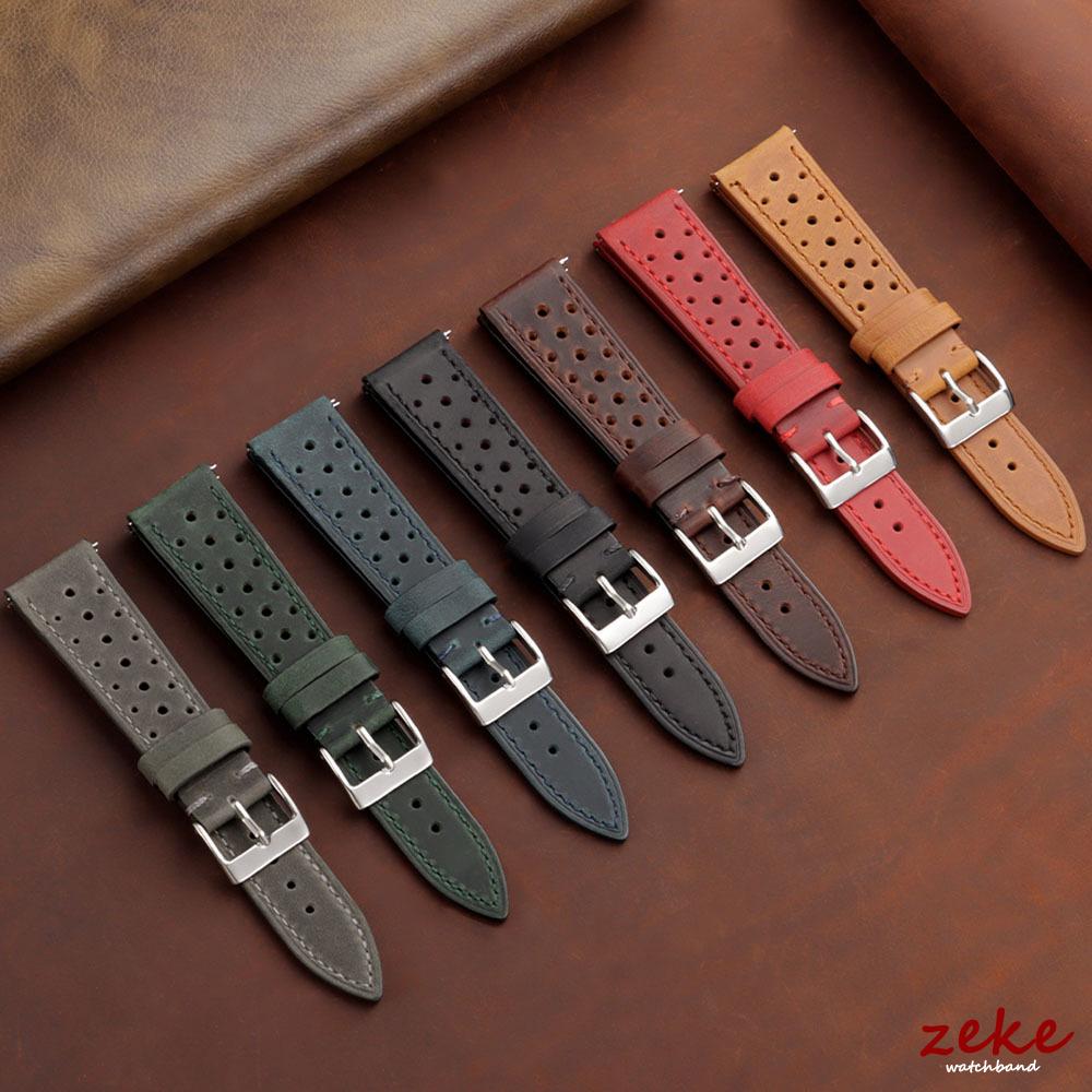 18mm 20mm 22mm Vintage Racing Leather Watchbands 19mm 21mm 24mm Handmade Brown Quick Release Strap Breathable Porous Watch Strap