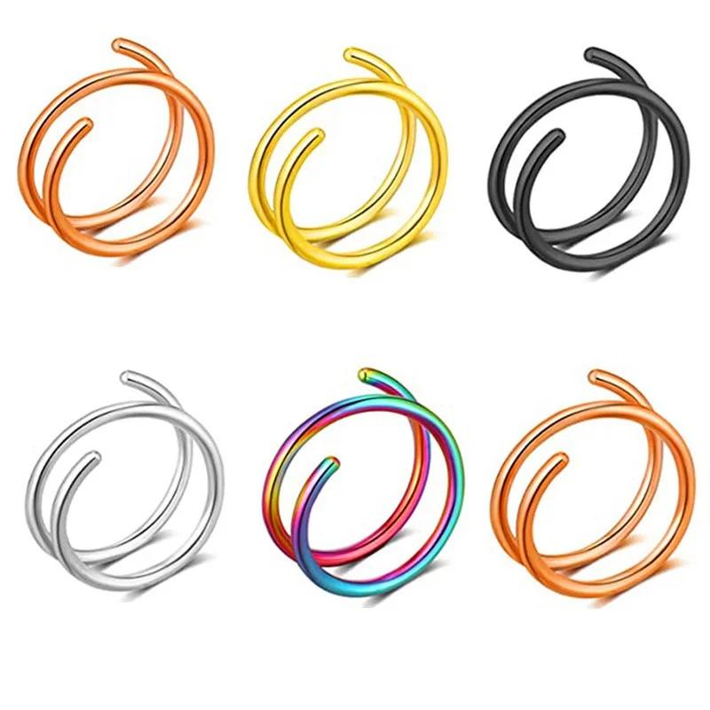 Mode Accessoires Edelstahl Einzeln Gepierctes Spiral Nasenring Einfacher Ohrring Lippe Geschichtet Doppelring Nasenring Hoop Geschenke