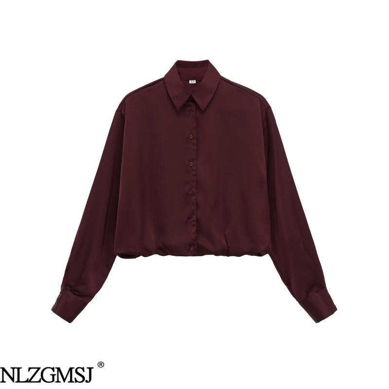 European & American Style Balloon Sleeve Silk Shirt 2026 L