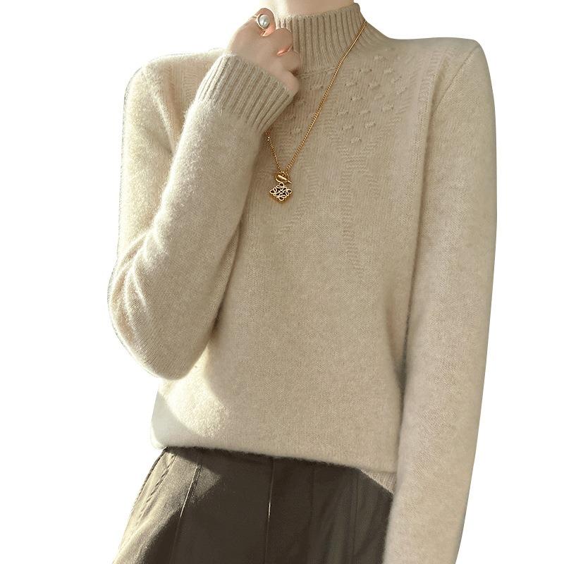 Sieben-Nadel verdickter Rollkragen-Pullover mit Jacquardmuster und Unterhemd innen, hochwertiges einfarbiges Oberteil