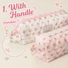 Durable Cream Strawberry Print Pencil Case Large Capacity Handheld Pen Bag Quilted Zipper Stationery Organizer Gift