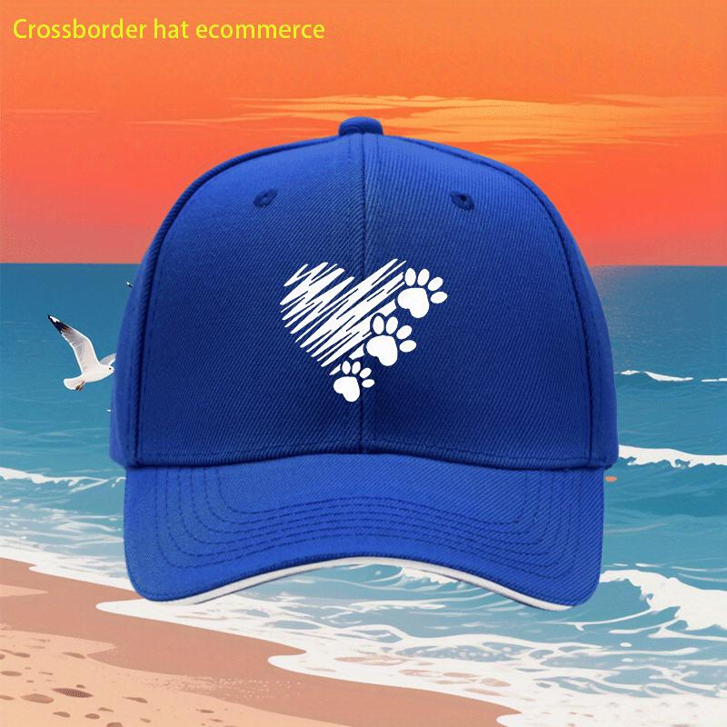 Heart Paw Print Baseball Cap Polyester Adjustable Casual Unisex Summer Beach Hat