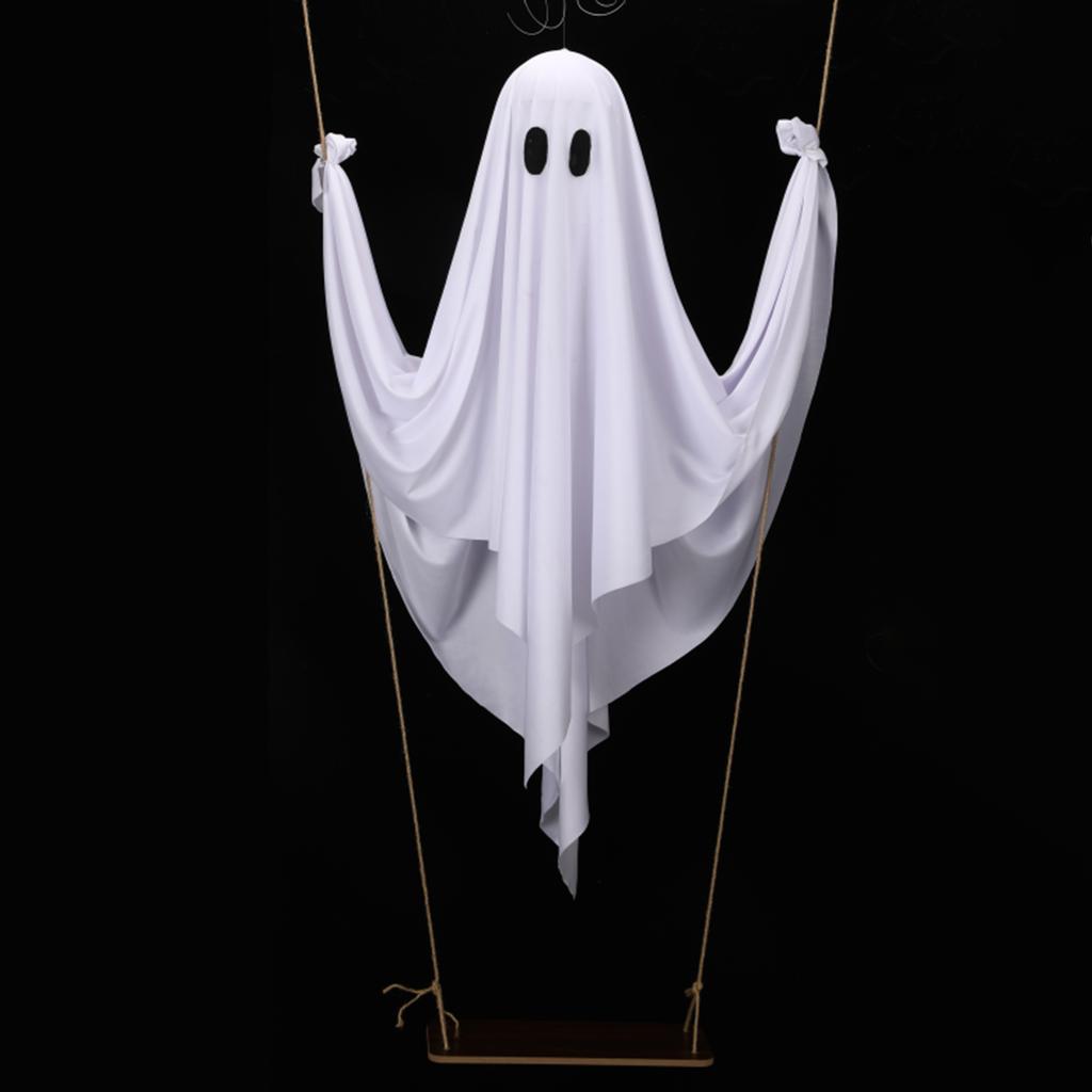 Halloween Outdoor Decoration - 5ft Large Hanging Swing Halloween Decoration With String Lights - Scary Cute Decoration For Front Porch Patio Tree