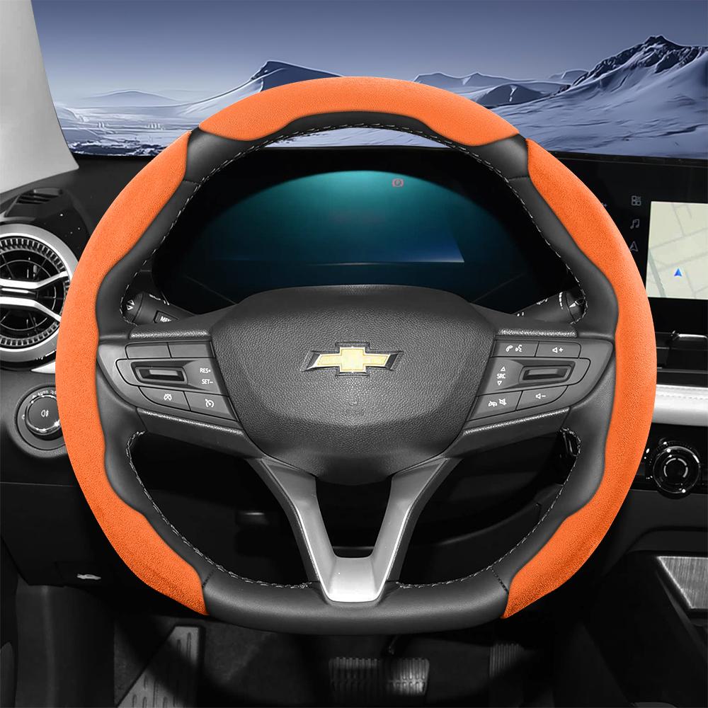 Suitable for Chevrolet Sport Suede Steering Wheel Cover with Split Snap-On Design for Silverado, Equinox, Trax, Onix, Tahoe, Traverse, Trailblazer