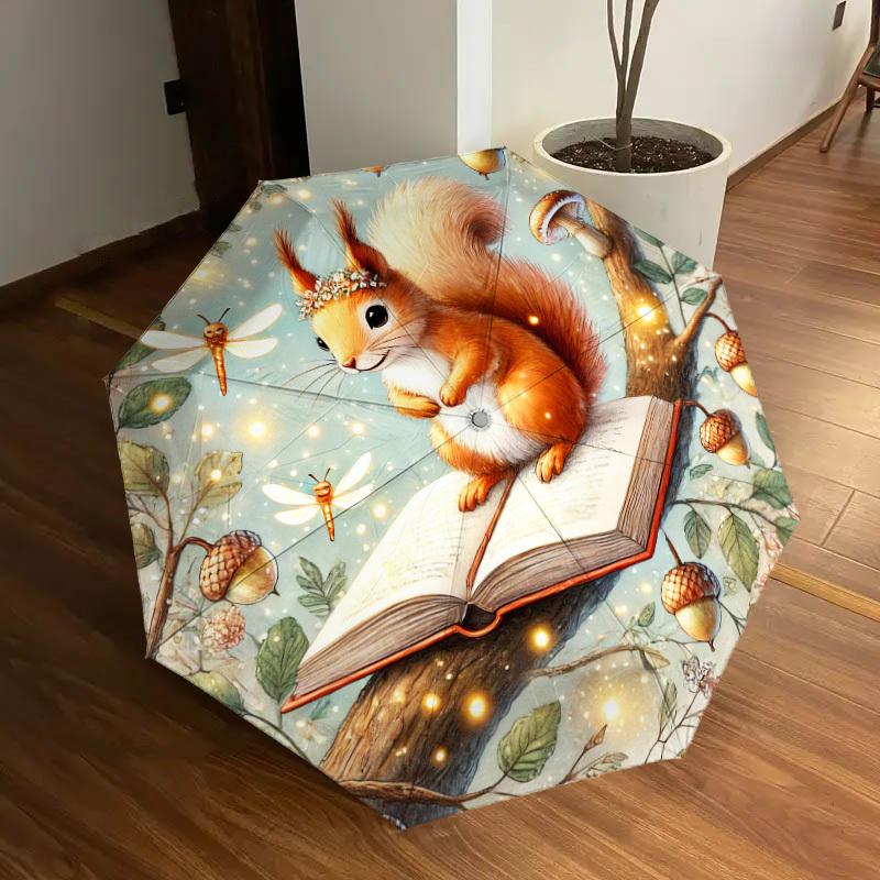 1pc squirrel book Pattern Umbrella Design Automatic Opening and Closing Umbrella, High-quality Travel Umbrella, Lightweight and Portable, -61