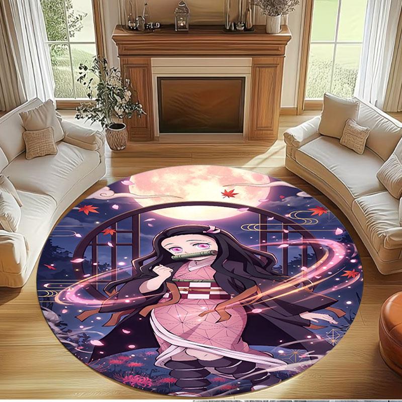 Demon Slayer Print Round Rug, Washable Floor Carpet, For Entryway Dorm Laundry Room Office Study, Home Decor Birthday Christmas Gift