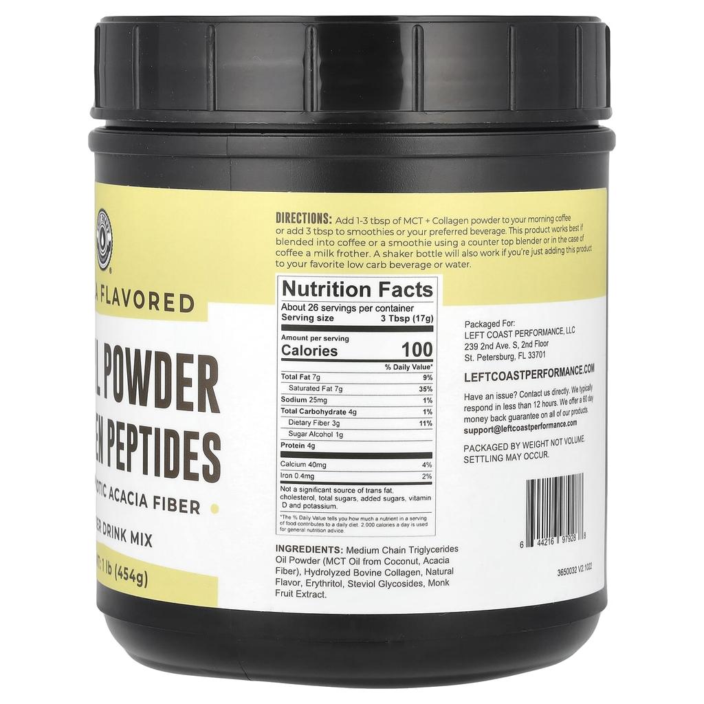 Mct Oil Powder Collagen Peptides with Prebiotic Acacia Fiber, Vanilla, 454G (1Lb)