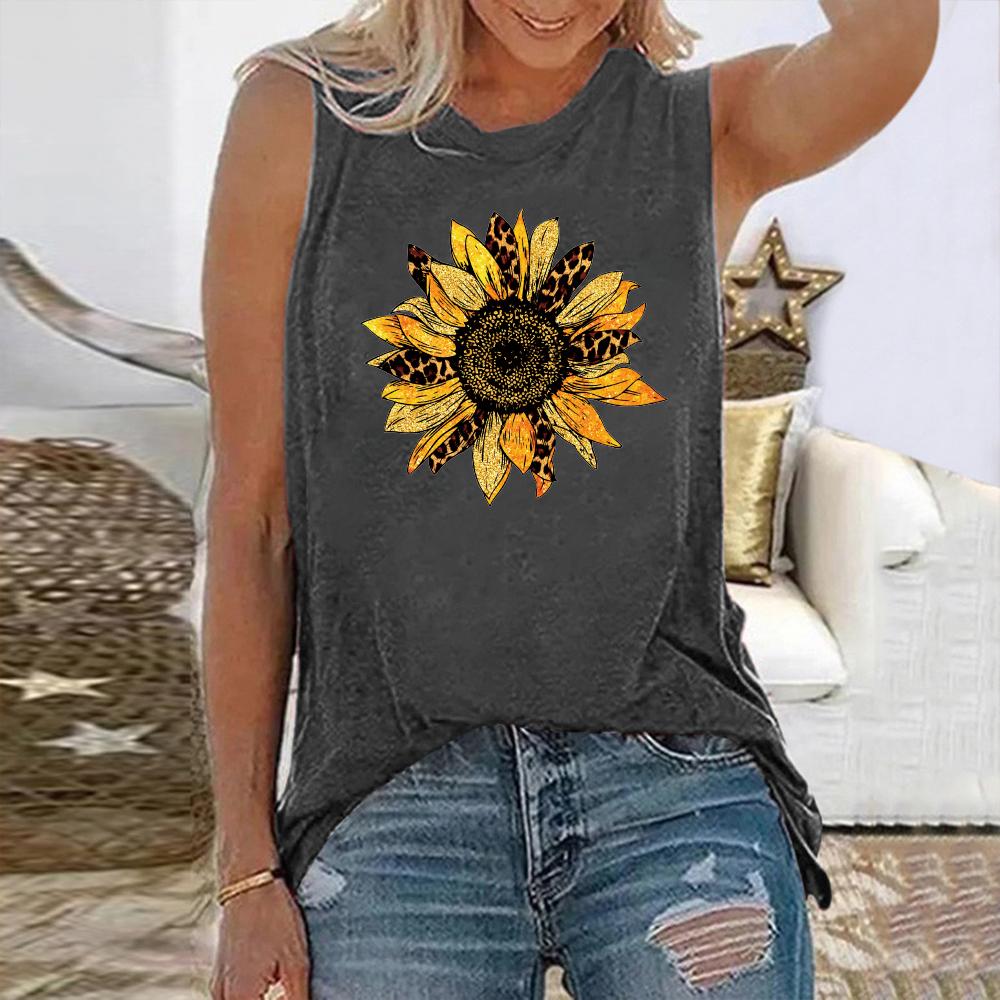 Summer Sunflower 3D Printed New Tank Top, Retro Fashion Women's Wear, Round Neck Sleeveless T-shirt, Loose T-shirt, Clothing