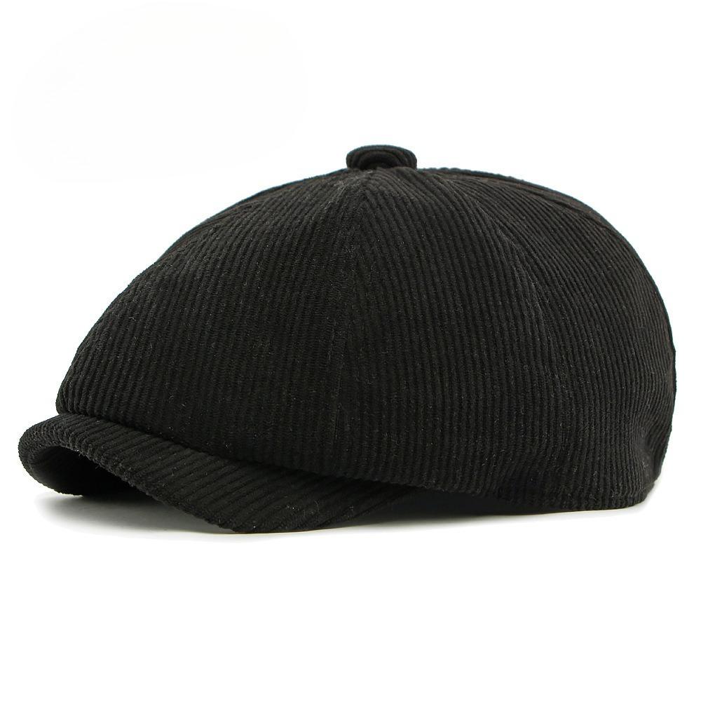Vintage Corduroy Newsboy Cap for Men Women British Style Octagonal Hat Autumn Winter Warm Baker Boy Cap Casual Painter Hat 56-58cm чёрный